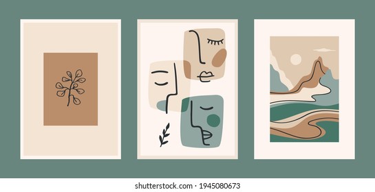 Set of Contemporary art prints. Line art. Modern vector design for posters, cards, packaging and more