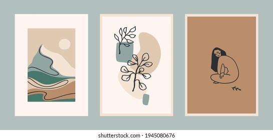 Set of Contemporary art prints. Line art. Modern vector design for posters, cards, packaging and more