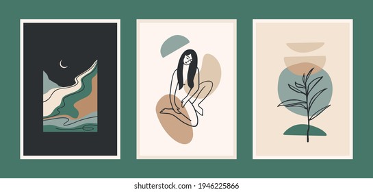 Set of Contemporary art prints. Line art. Modern vector design for posters, cards, packaging and more