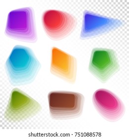 Set of Contemporary Blue, Brown, Green, Red, Pink, Yellow, Violet Geometric Shapes. Collection of Abstract Gradient Figures.