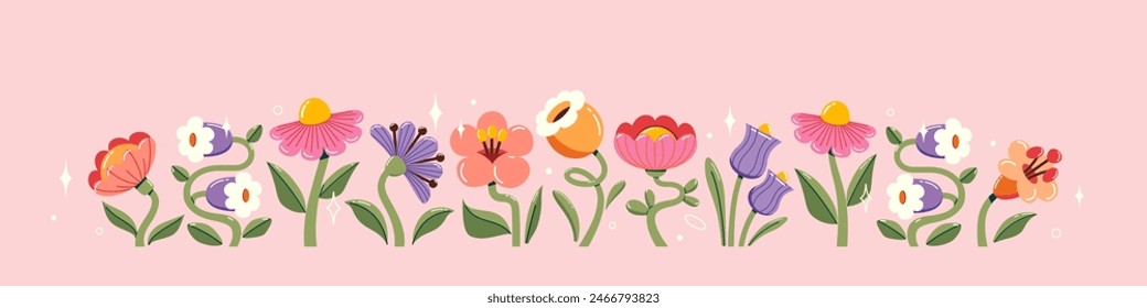 Set of contemporary bold flowers with sparkles on pink background . Vector floral template design for banners, flyers, invitation, event announcement for flower market, festivals, shows.