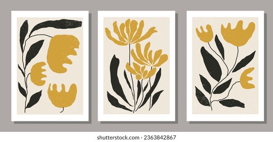 Set of contemporary collage botanical minimalist wall art poster