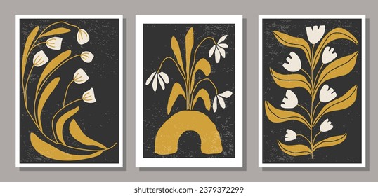 Set of contemporary collage botanical minimalist wall art poster