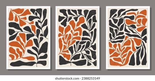 Set of contemporary collage botanical minimalist wall art poster