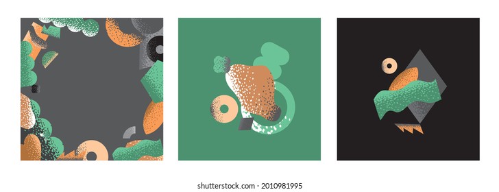 Set of contemporary decorative backgrounds with abstract shapes and elements, forms. Collection of banners with geometric symbols for social media, invitations, posters, postcards. Vector illustration