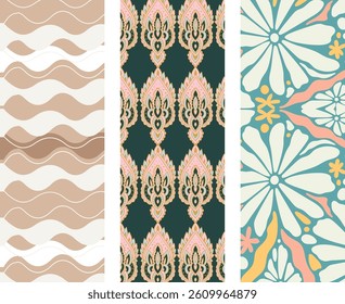 A set of Contemporary and Floral Seamless Pattern for printing