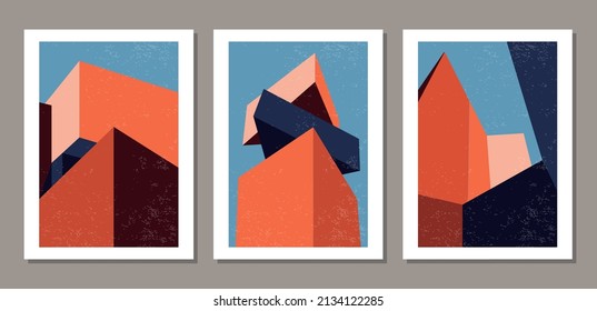 Set of contemporary geometry architecture posters in mid century modern style
