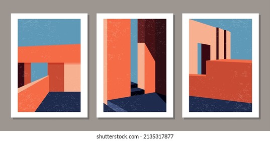 Set Contemporary Geometry Architecture Posters Mid Stock Vector ...