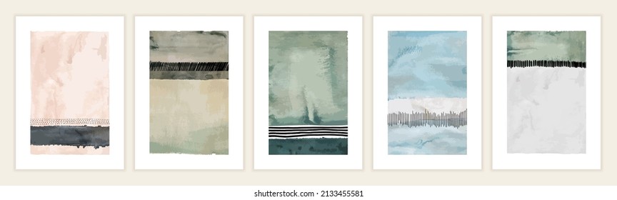 Set of contemporary hand drawn watercolor background designs. Vector illustrations for graphic and web design, marketing material.