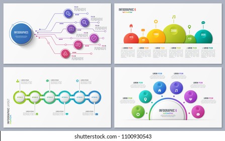 Set of contemporary infographic designs, concepts, templates with six options. Vector illustration.