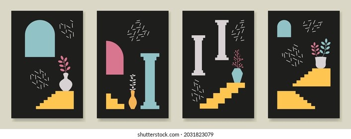 Set of contemporary landscape empire symbols posters vector illustration