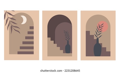 set of contemporary minimalistic posters boho style 