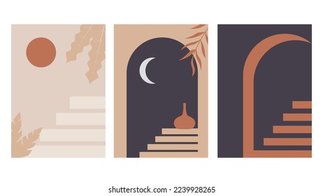 set of contemporary minimalistic posters boho style