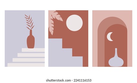 conjunto de afiches minimalistas contemporáneos estilo boho