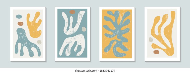 A set of contemporary posters with an abstract composition of organic forms in a trendy modern collage style, can be used for wall decoration, greeting cards, cover design, vector graphics