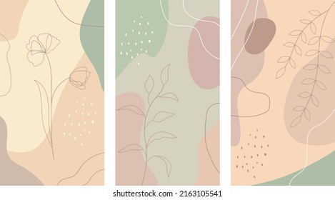 set of contemporary posters template with minimalist floral composition