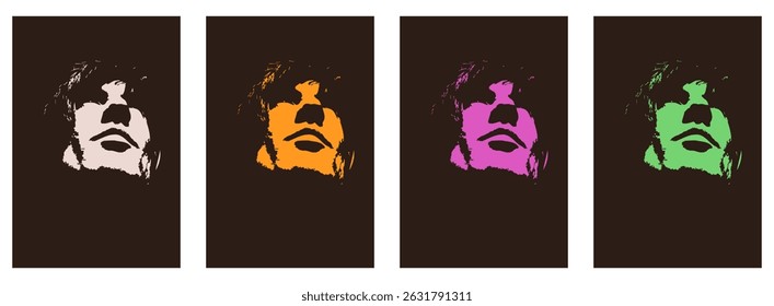 Set contemporary vector art poster cover. Perfect interior artwork with Abstract woman silhouette. Modern woman portrait. Dark side. EPS 10