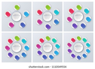 Set of contemporary vector circle chart templates, infographic designs, visualization concepts. Global swatches.