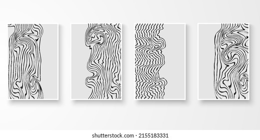 Set of contemporary zebra pattern wall art. Abstract black and white art. Art print, cover, poster. Natural shape graphic vector illustration.
