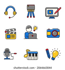 Conjunto de iconos de creador de contenido en un estilo colorido aislado en fondo blanco