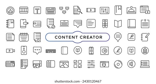 Set of content creator icon set illustration. Linear icon collection. Minimalist linear web icons bundle.