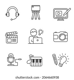 Conjunto de iconos de creador de contenido en estilo lineal aislado en fondo blanco