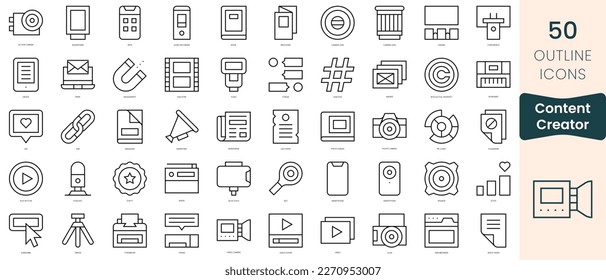 Set of content creator icons. Thin linear style icons Pack. Vector Illustration