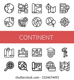 Set of continent icons. Such as Earth, Global, Worldwide, Map, Globe, World, Country , continent icons