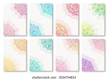 Conjunto de fondo continental retro mandala con gradiente. Colección de patrones de ornamentos redondos de Mandala