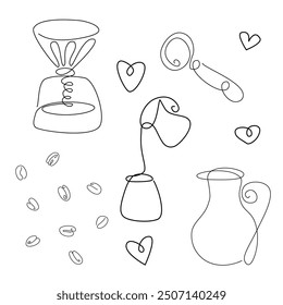 Set of  Continue line of barista pouring milk to coffee. Line art drawing of staff coffee vector illustration. Minimalist
