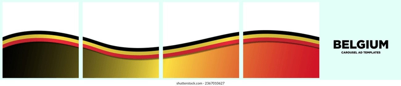 Set of Continuous Belgian Flag Template Frames. Set of carousel Belgium Ribbon Flag card layout templates. Social Media template with flag of Belgium. Vector Illustration.
