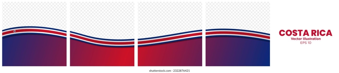 Conjunto de marcos continuos de plantilla de bandera de Costa Rica. Conjunto de plantillas de diseño de tarjetas de bandera costarricense de carrusel. Plantilla de medios sociales con bandera de Costa Rica. Ilustración de vectores editable.