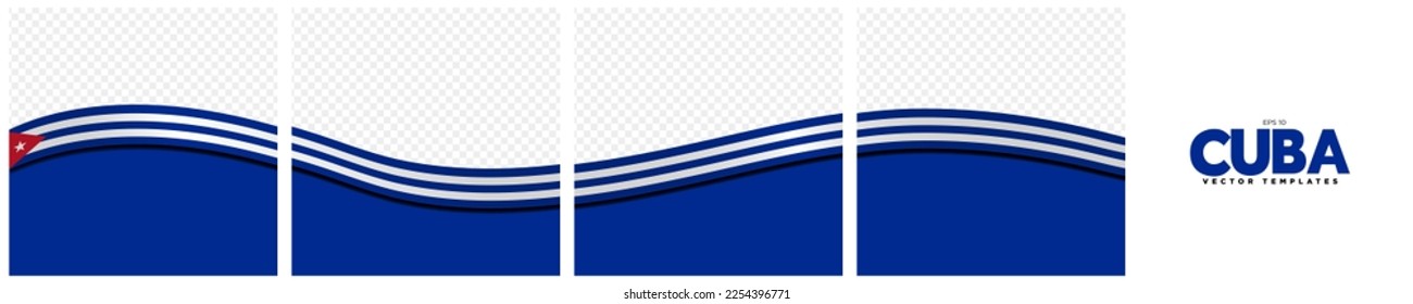 Set of Continuous Cuba Flag Template Frames. Set of carousel Cuban Ribbon Flag card layout templates. Social Media template with flag of Cuba. Editable Vector Illustration.