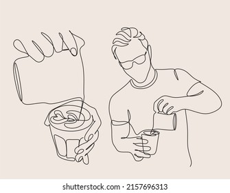 Set of Continuous drawing of the coffee line art . Vector illustration