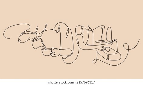 Set of Continuous drawing of the coffee line art . Vector illustration