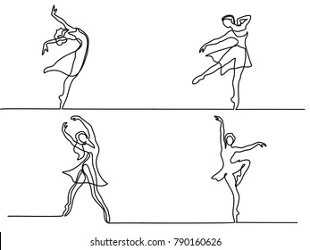 Set continuous Line Art Drawing. Ballet Dancer ballerina. Vector Illustration