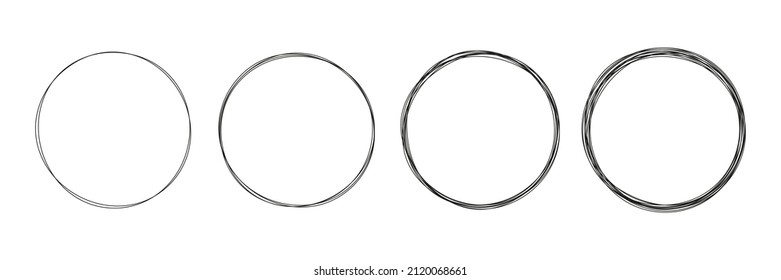 Reihe von durchgehenden Linienkreisen. Minimalistische lineare Kunstsammlung. Vektorgrafik einzeln auf Weiß.