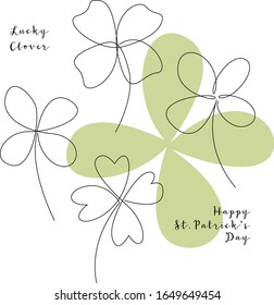 Set with continuous line clovers. Vector line art. Happy St. Patrick's Day. Perfect for card, invitation, poster, print, sticker
