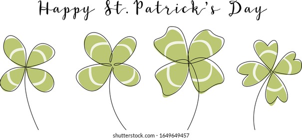 Set with continuous line clovers. Vector line art. Happy St. Patrick's Day. Perfect for card, invitation, poster, print, sticker