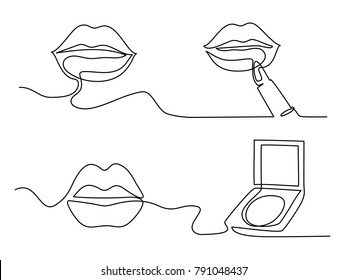 Set continuous line drawing. Beautiful Woman s lips logo. Black and white isolated outline vector illustration. Concept for logo, card, banner, poster, flyer