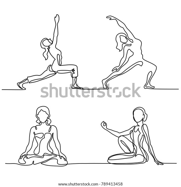 Set Continuous Line Drawing Woman Doing Stock Vector (Royalty Free ...