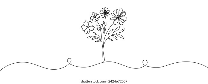 Set of continuous line flowers. One line drawing concept. Vector illustration isolated on white background.