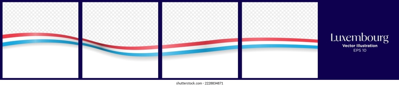 Set of Continuous Luxembourg Flag Ribbon Card Poster templates with copy space. Vector Illustration. EPS 10. Luxembourgish Continuous Flag post layout. 