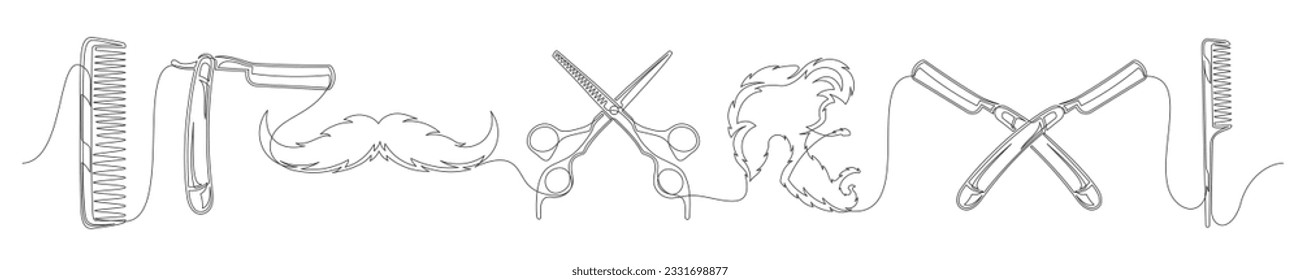 Set of continuous one line barber shop. Vintage barber shop isolated on a white background. Barber concept. Vector illustration