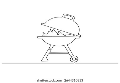 Set of continuous one line BBQ grill elements. Vintage BBQ grill elements isolated on a white background. Vector illustration, Bbq grill simple outline vector design. meat veal, pork, beef, veal steak