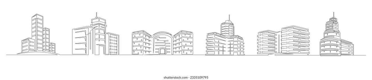 Set of continuous one line buildings. Vintage buildings isolated on a white background. Business concept. Vector illustration