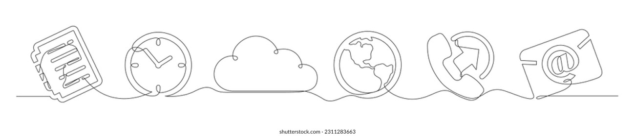 Conjunto de iconos continuos del negocio de una línea. Elementos de iconos de negocios antiguos aislados en un fondo blanco. Ilustración del vector