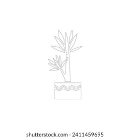 Set of continuous one line drawing of a flowers in a pots. Interior flowers in pot.  Indoor Home plants vector illustration set . Potted houseplant, line art hand drawing.