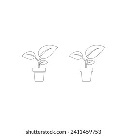 Set of continuous one line drawing of a flowers in a pots. Interior flowers in pot.  Indoor Home plants vector illustration set . Potted houseplant, line art hand drawing.