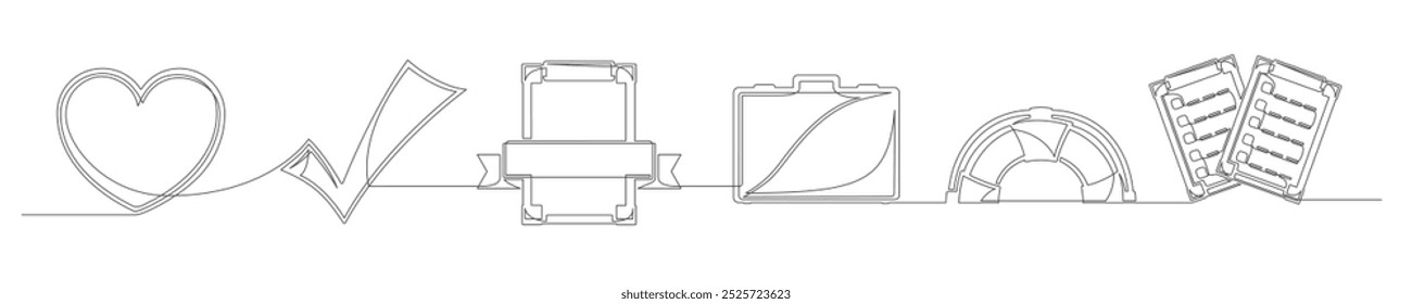 Conjunto de dibujo continuo de una línea de un Elementos de seguros. Icono de negocios de contorno simple aislado sobre un fondo blanco. Ilustración vectorial